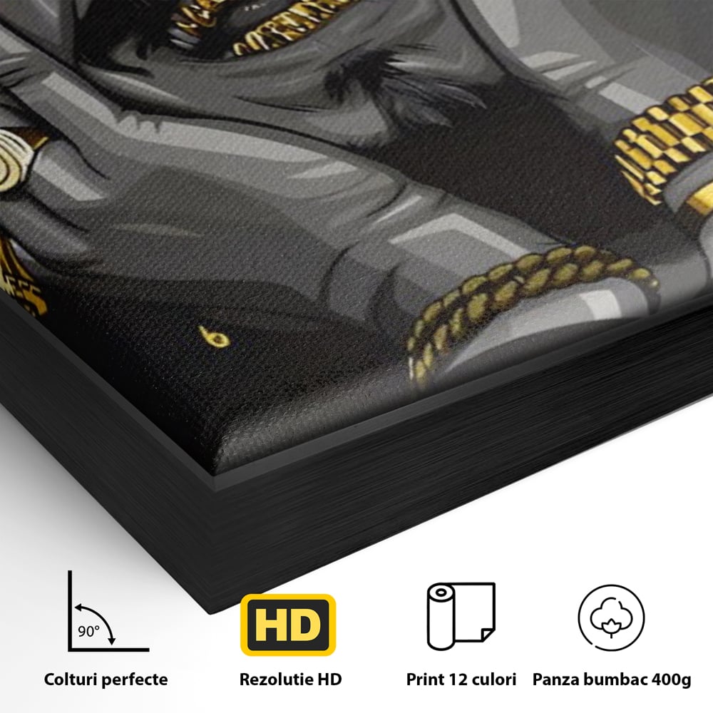 Detaliu al suprafetei: tablou canvas cu portret post malone, in rama de aluminiu negru